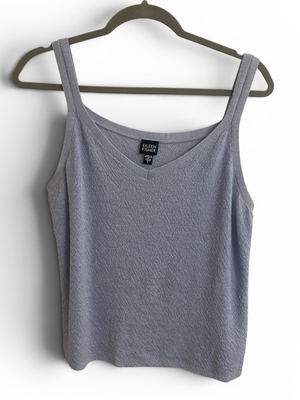 EILEEN FISHER Soft Powder Blue V-Neck Textured Tank Luxury Size Large 100% Wool
